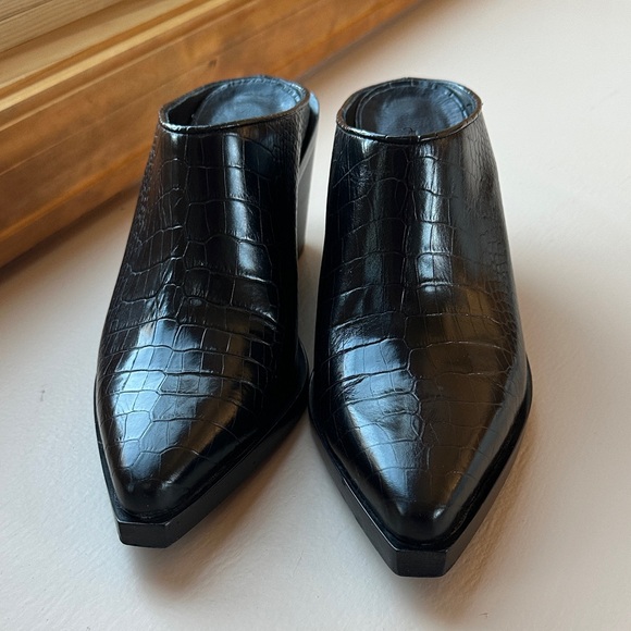 rag & bone Shoes - Rag & Bone Santiago Black Croc Embossed Wedge Mule Size 36.5 6.5